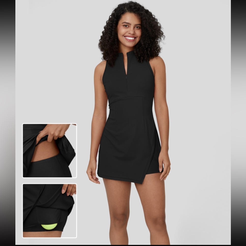 NWT Halara Sleeveless Zipper Split Side 2-piece Mini Tennis Dress